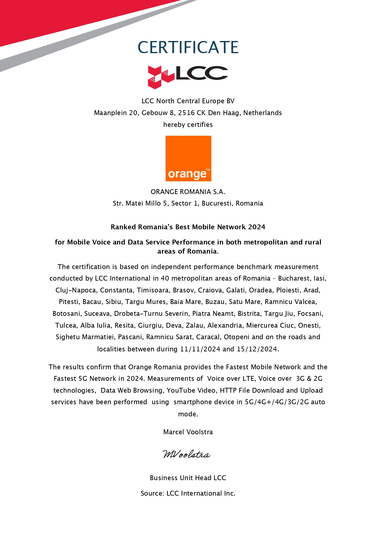 Orange România – rețeaua #1 la performanța serviciilor de voce și date